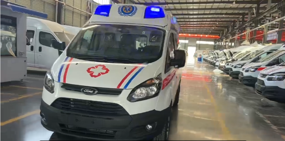 福特新全顺V362负压救护车带40升氧气柜，长途供氧